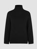 Damen-Rollkragenpullover aus dicker, weicher Wolle – schwarzer Merinowollpullover mit gerippten Bündchen und Saum.