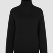 Damen-Rollkragenpullover aus dicker, weicher Wolle – schwarzer Merinowollpullover mit gerippten Bündchen und Saum.