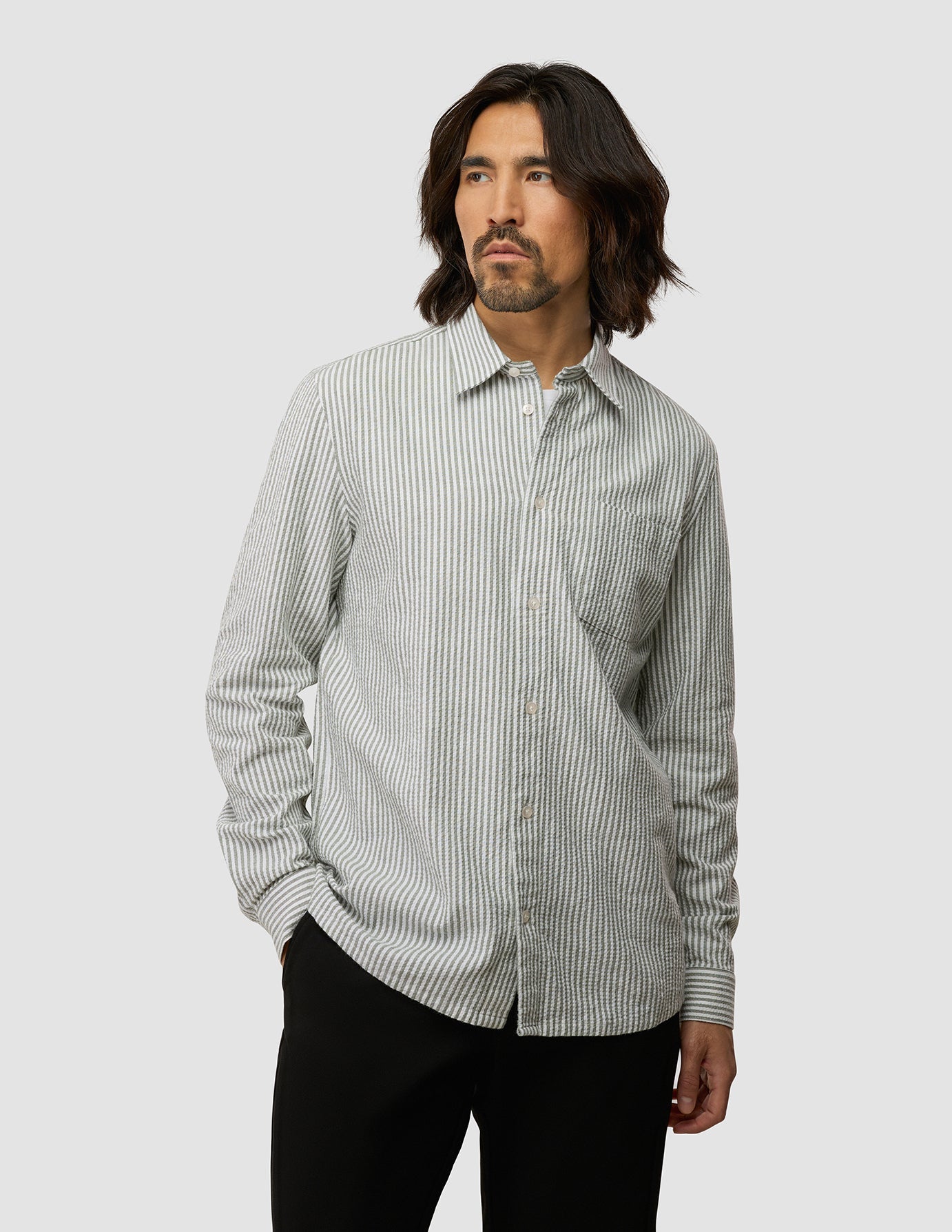 Seersucker Casual Shirt Green Stripes