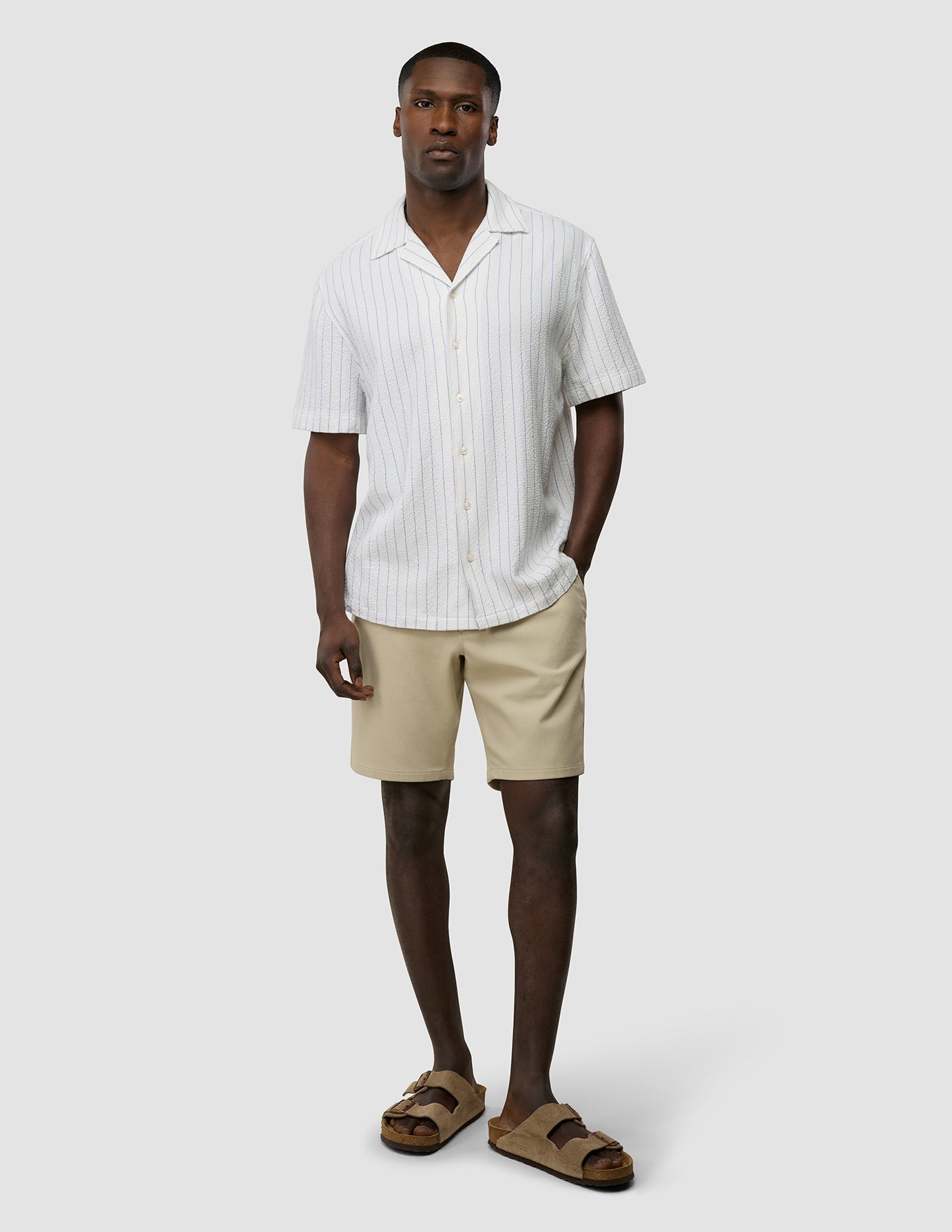 Seersucker Short Sleeve Shirt Blue Stripes