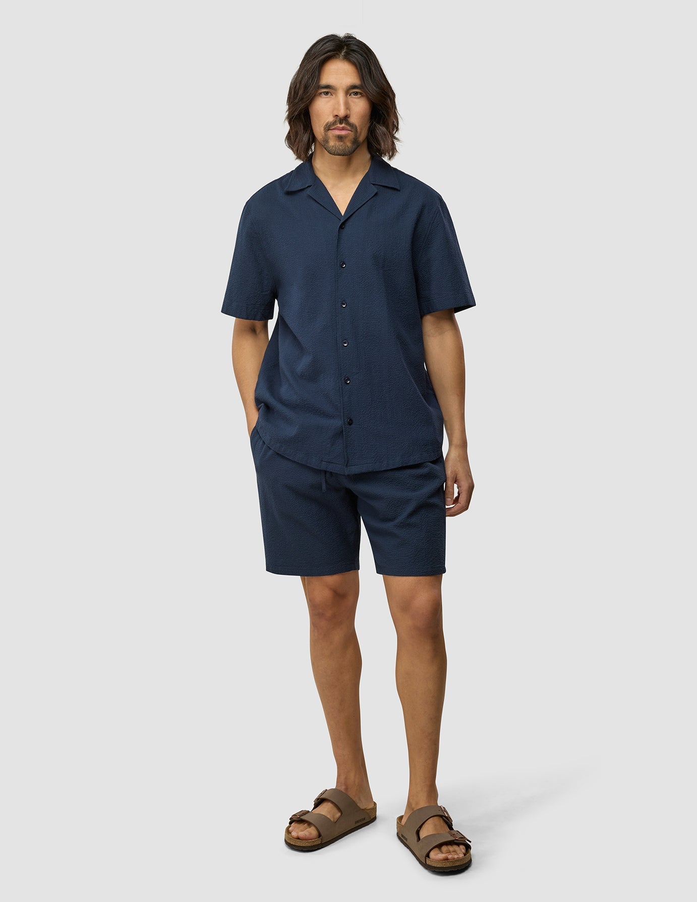 Seersucker Short Sleeve Shirt Dark Navy