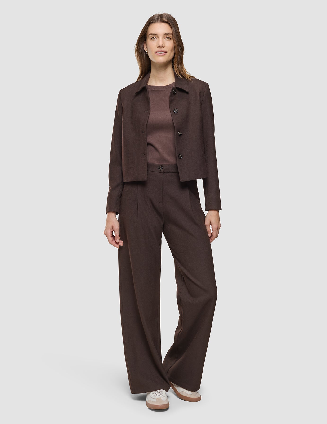 Serene Set Chocolate Herringbone Short Jacket Pants