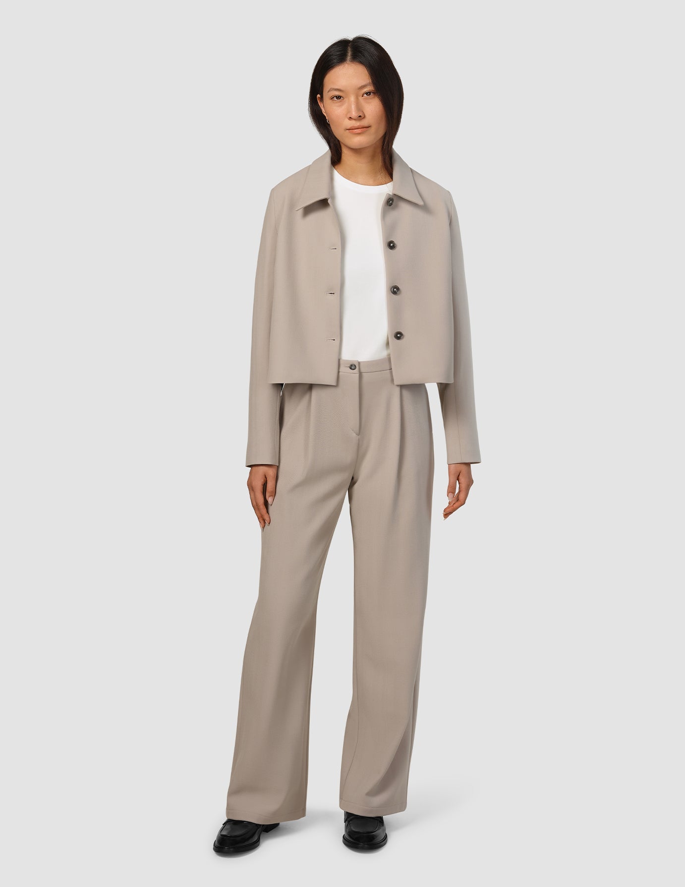 Serene Set Greige Wide Fit Pants & Short Jacket