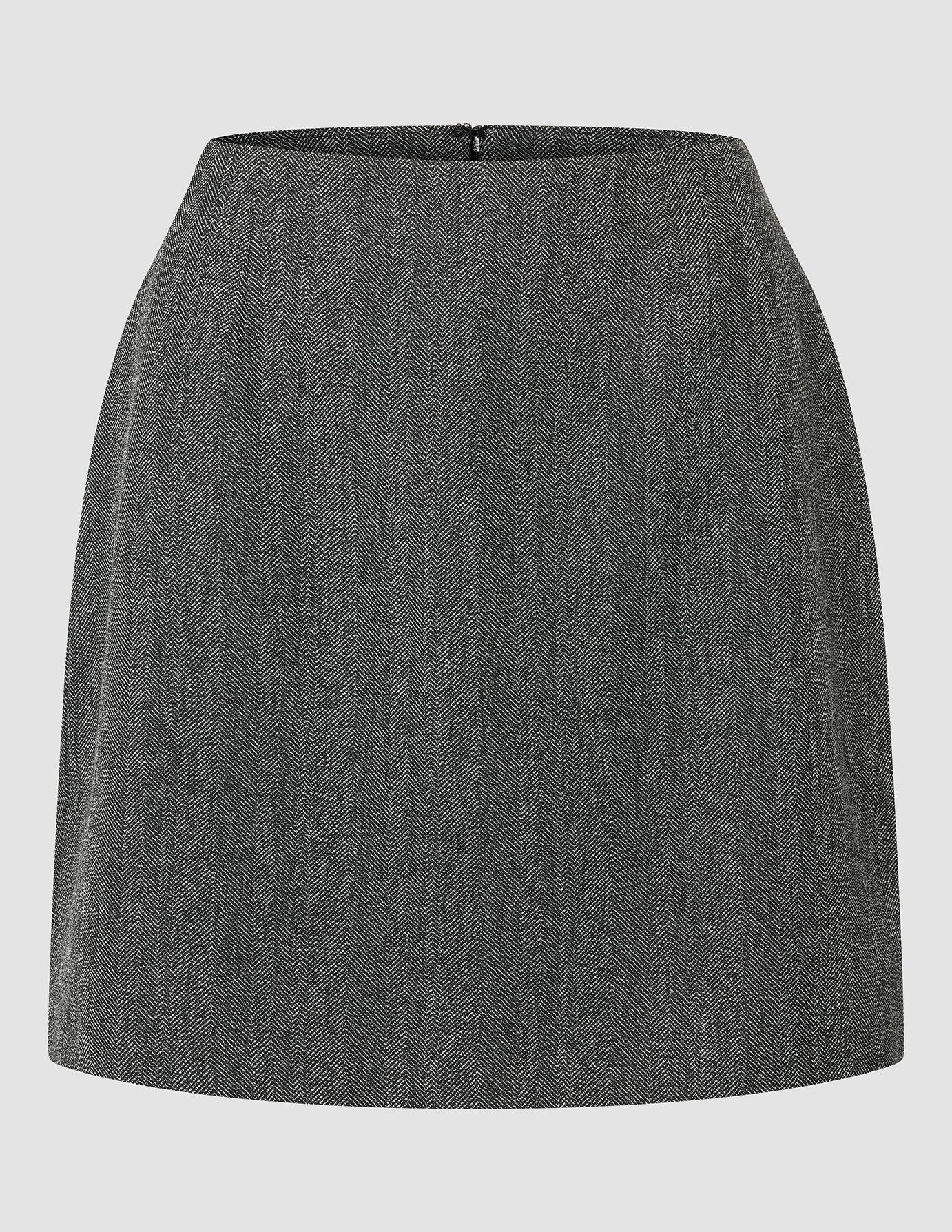 Serene Set Grey Herringbone Short Jacket Short Skirt