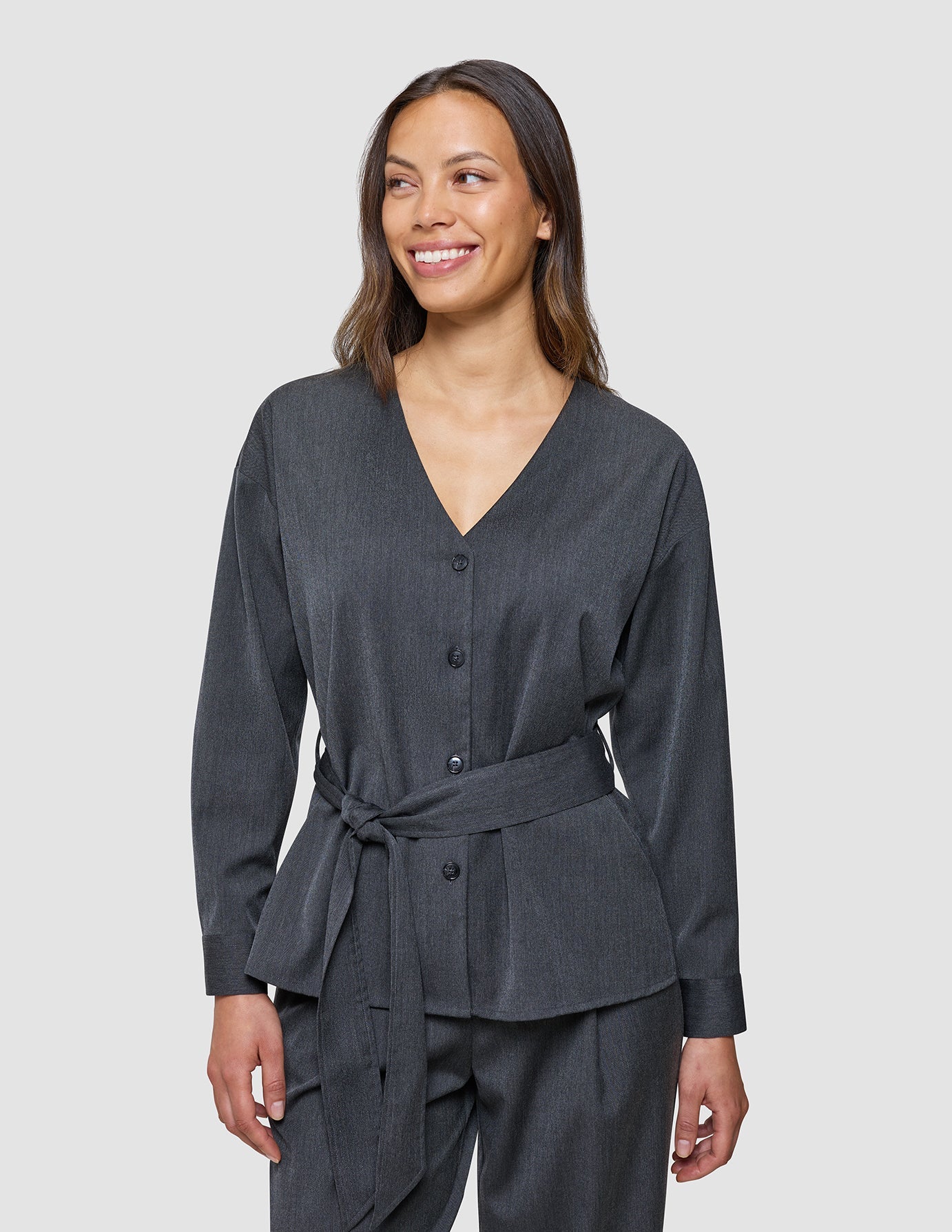 Women's Skye Belted Overshirt Charcoal Melange