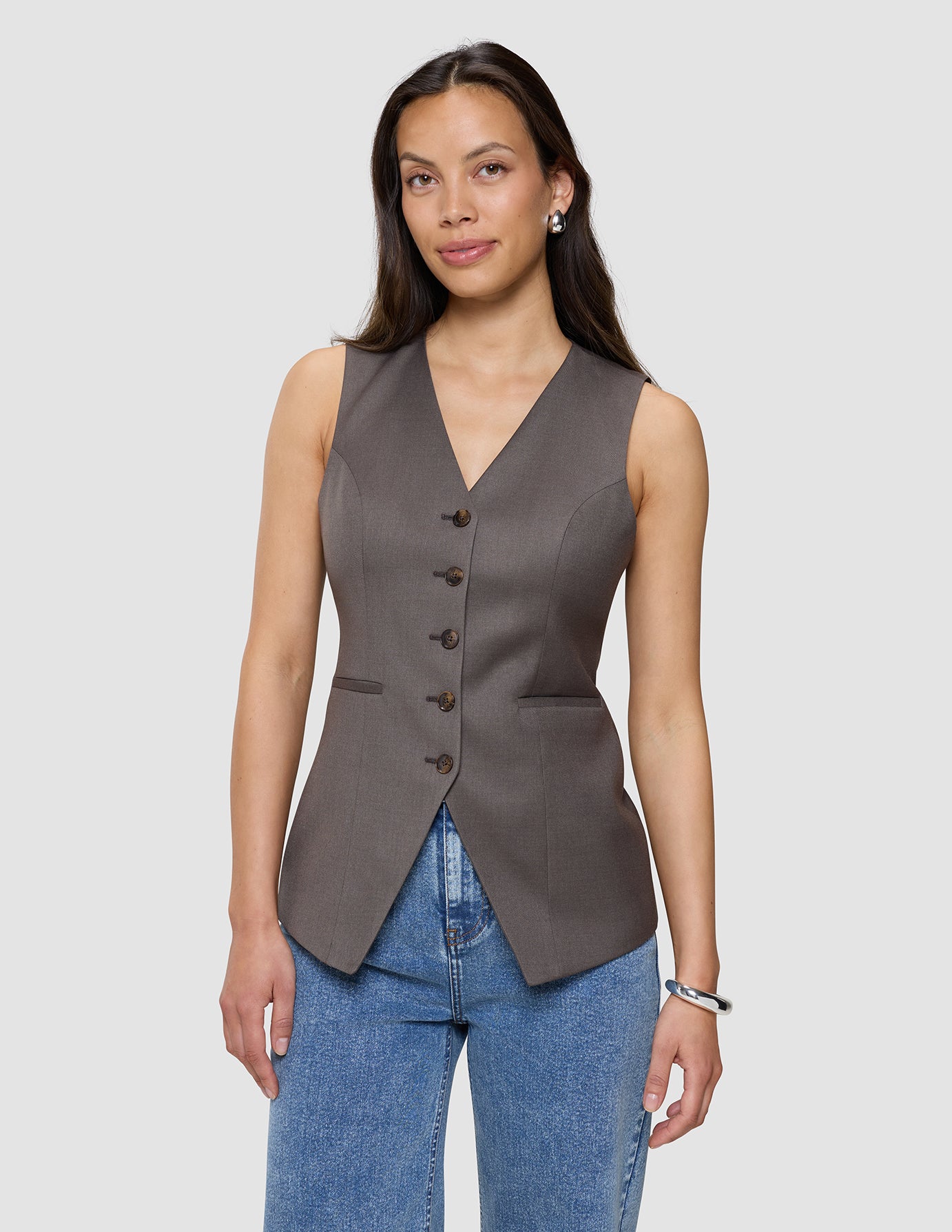Women's Skye Long Vest Dark Chestnut Melange