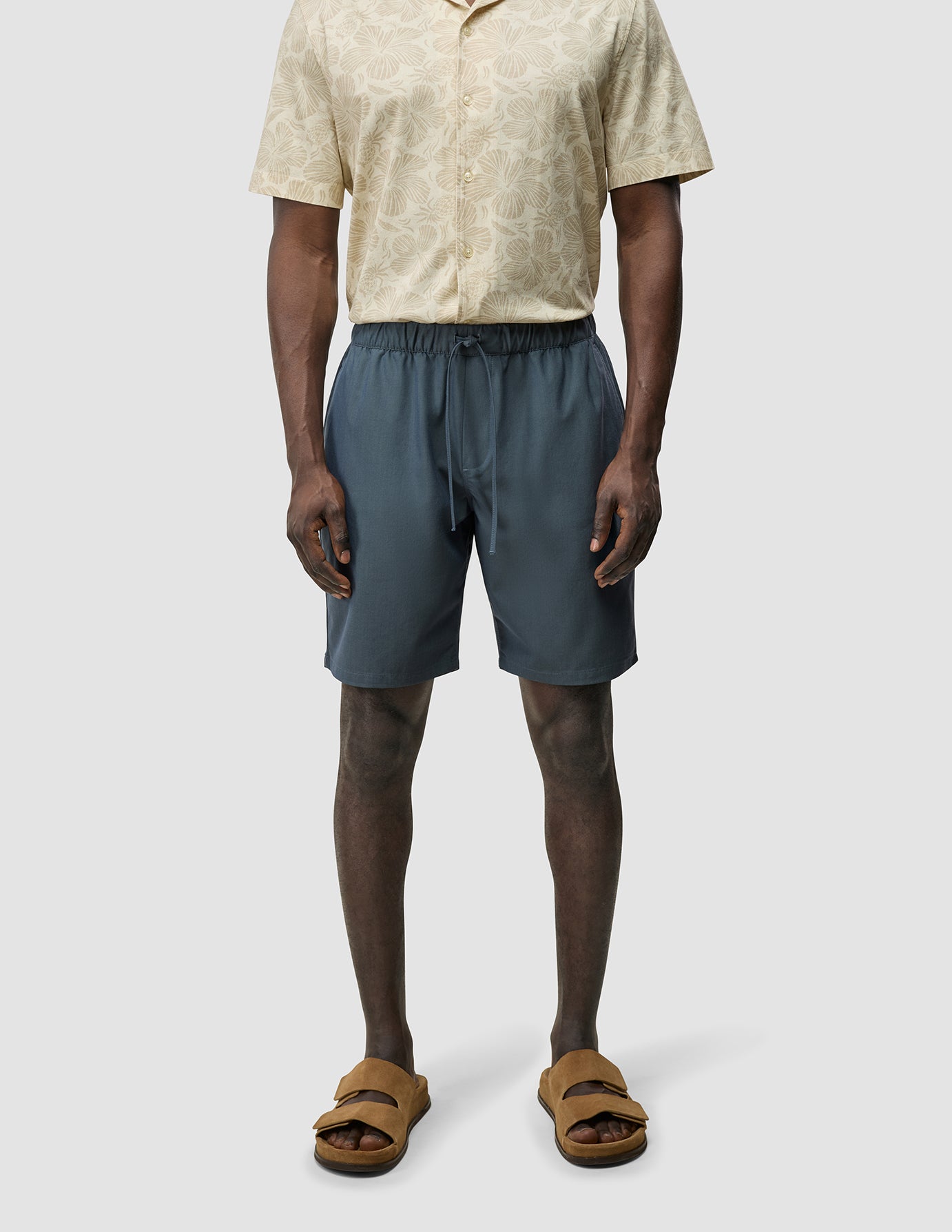 Tech Linen Elastic Shorts Navy