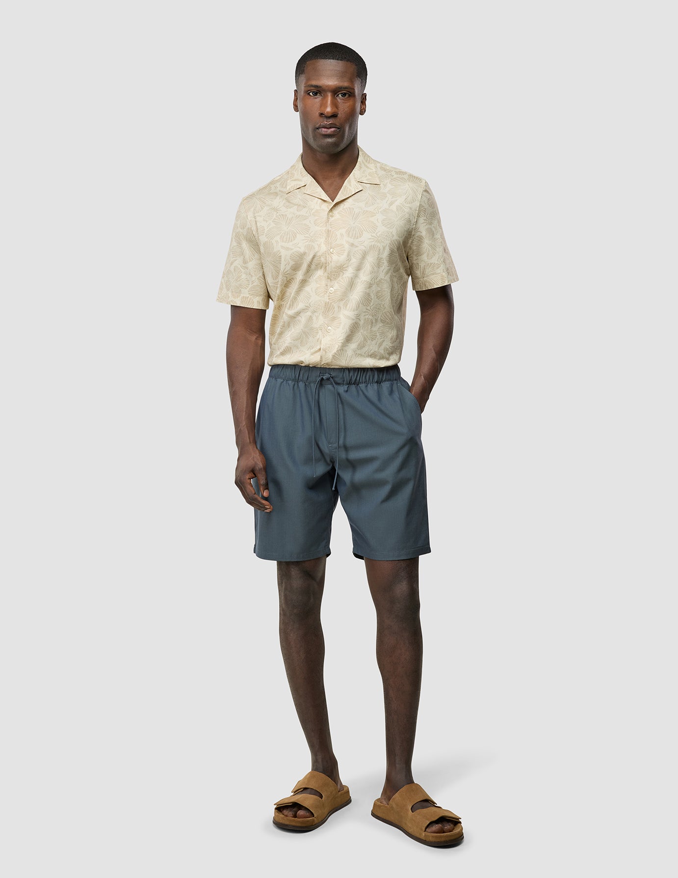 Tech Linen Elastic Shorts Navy