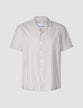 Tech Linen Bowling Short Sleeve Shirt Navy Pinstripe