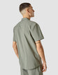 Tech Linen Bowling Short Sleeve Shirt Green Pinstripe