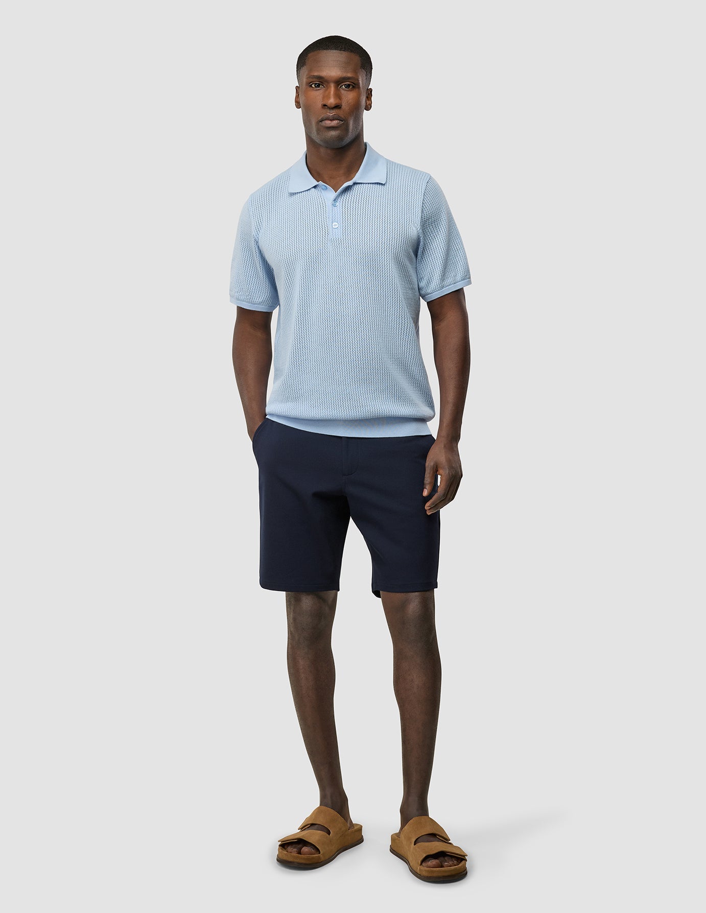 Textured Knitted Short Sleeve Polo Sky Blue