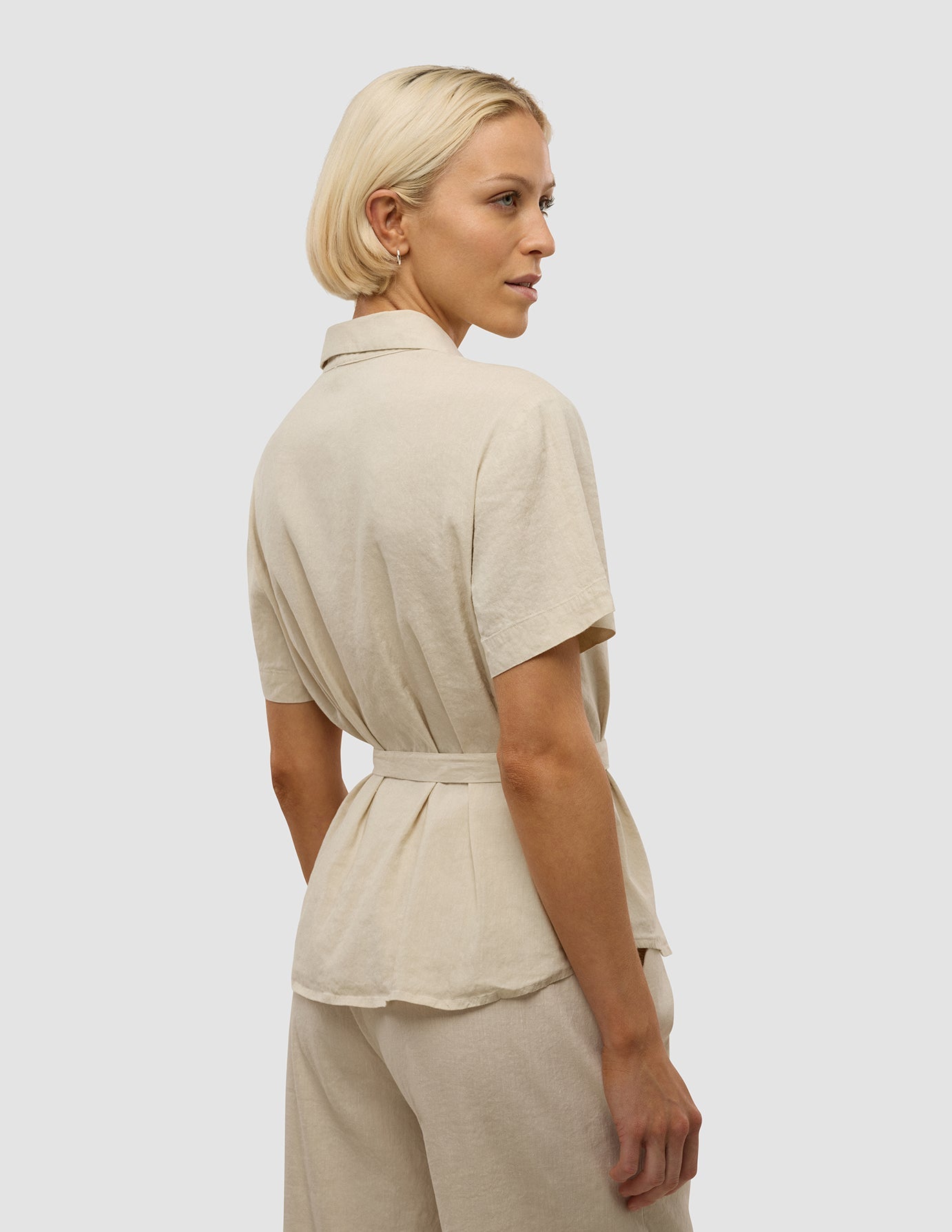 Linen Set Sandy Beige Short Sleeved Shirt & Relaxed Pants