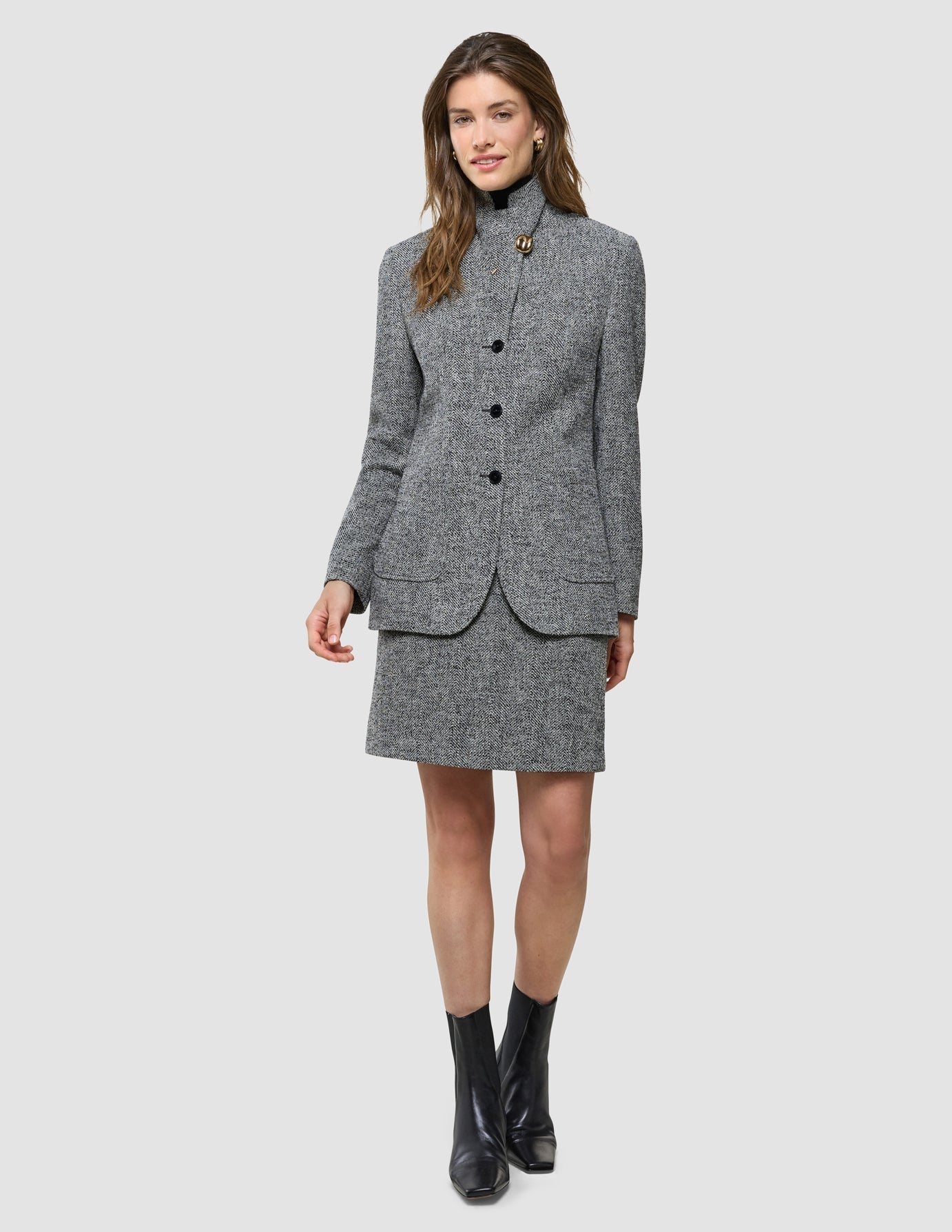 Ashryn Set Domino Herringbone Blazer and Short Skirt