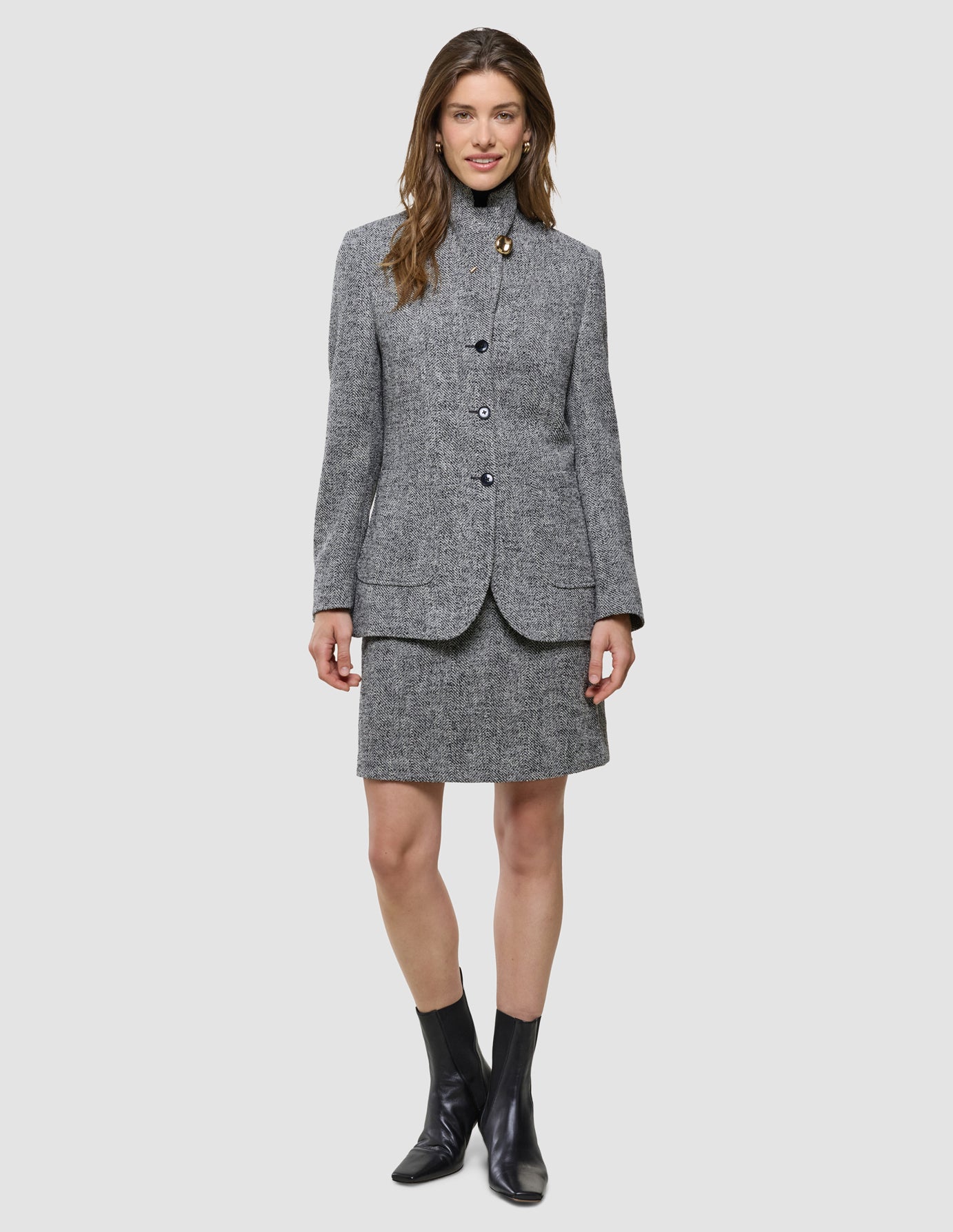 Ashryn Set Domino Herringbone Blazer and Short Skirt