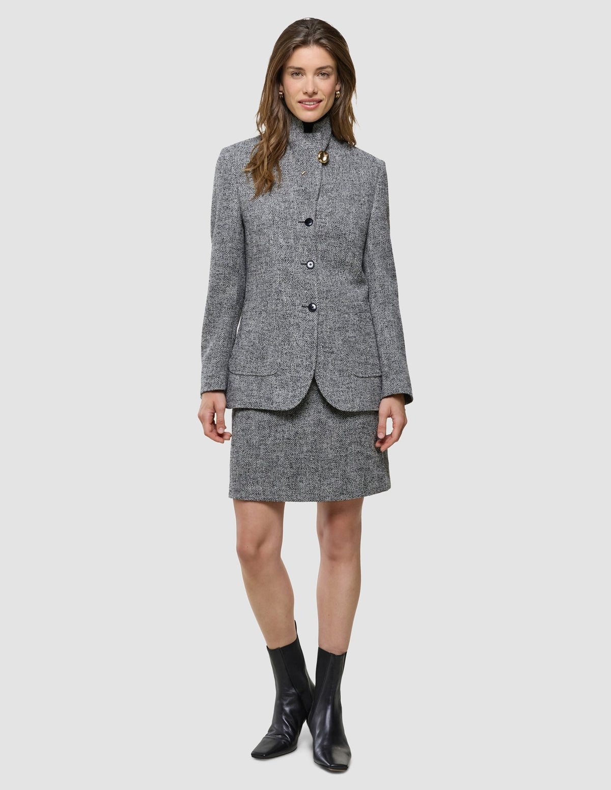 Ashryn Set Domino Herringbone Blazer and Short Skirt