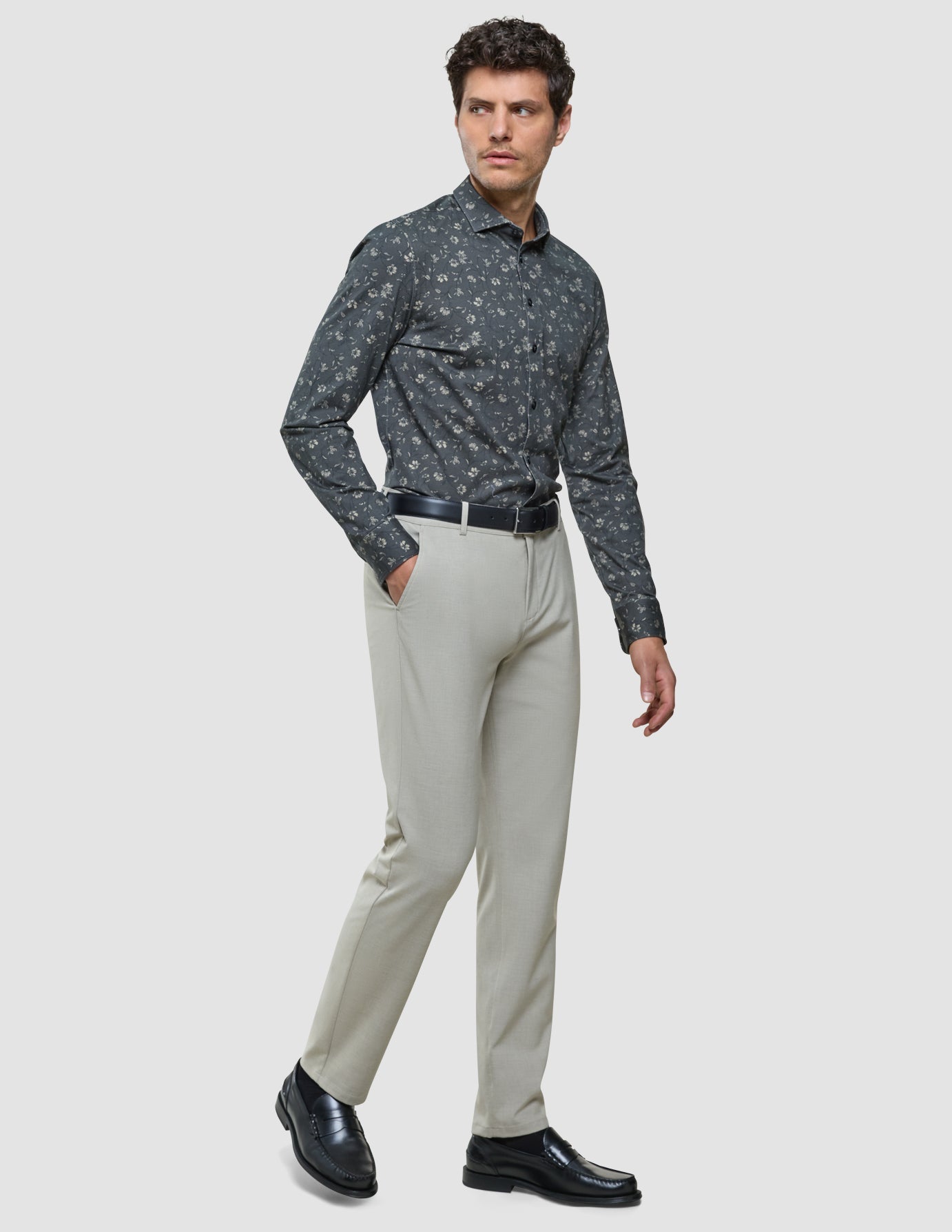 Classic Shirt Grey Floral Slim