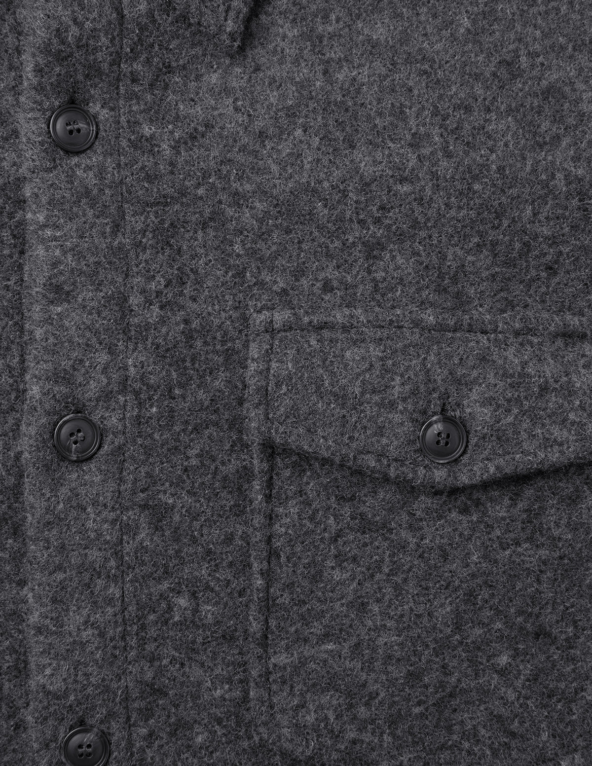 Zweilagiges Woll-Overshirt, Regular-Passform, Dunkelgrau, aus einem strukturierten, zweilagigen Wollstoff mit Knopfleiste vorne, einer Brusttasche mit Knopfverschluss und minimalistischem skandinavischem Design.