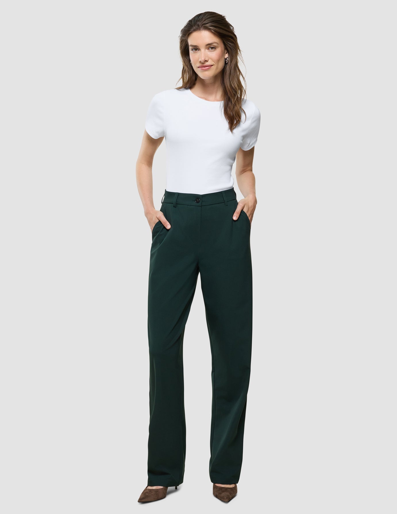 Women Ease Pants Straight Evergreen