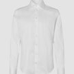Elevated Shirt White Slim: ein langärmeliges, schmal geschnittenes weißes Hemd aus Pima-Baumwolle mit Spread-Kragen.