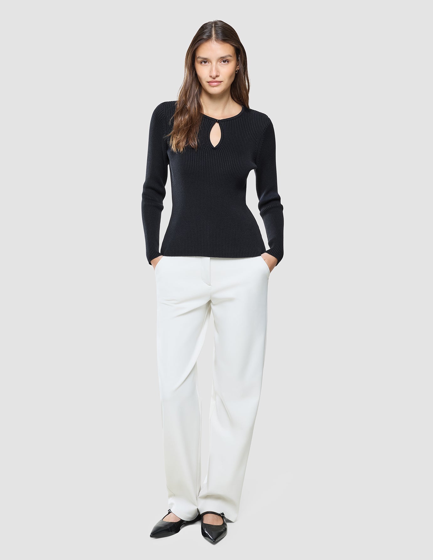 Women Fine Knit Rib Long Sleeve Black