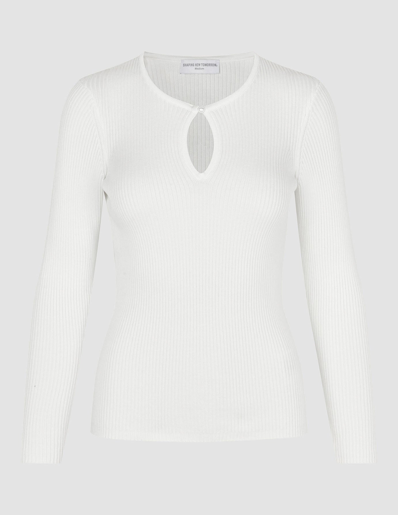 Women Fine Knit Rib Long Sleeve Off White