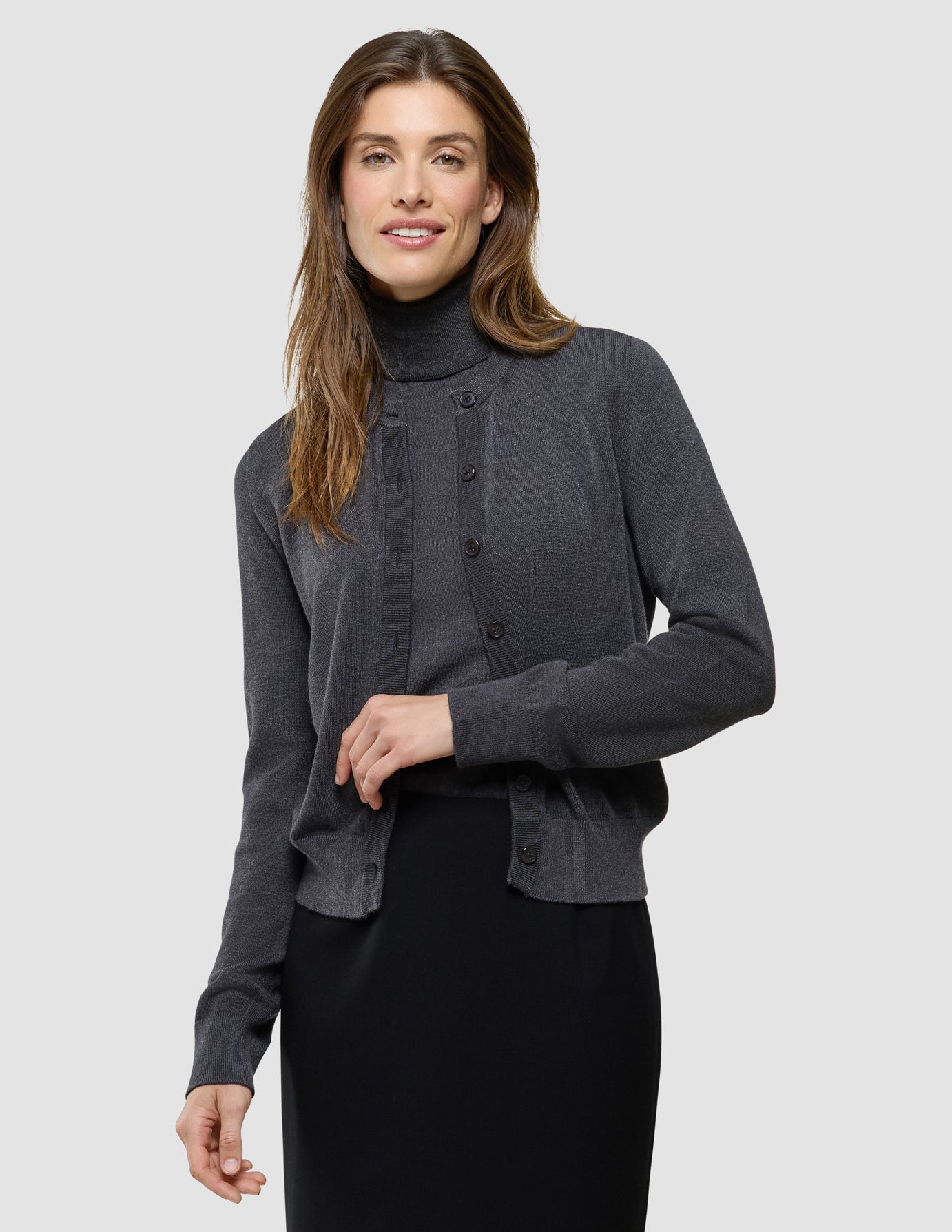 Women Quinn Crewneck Cardigan Cool Brown