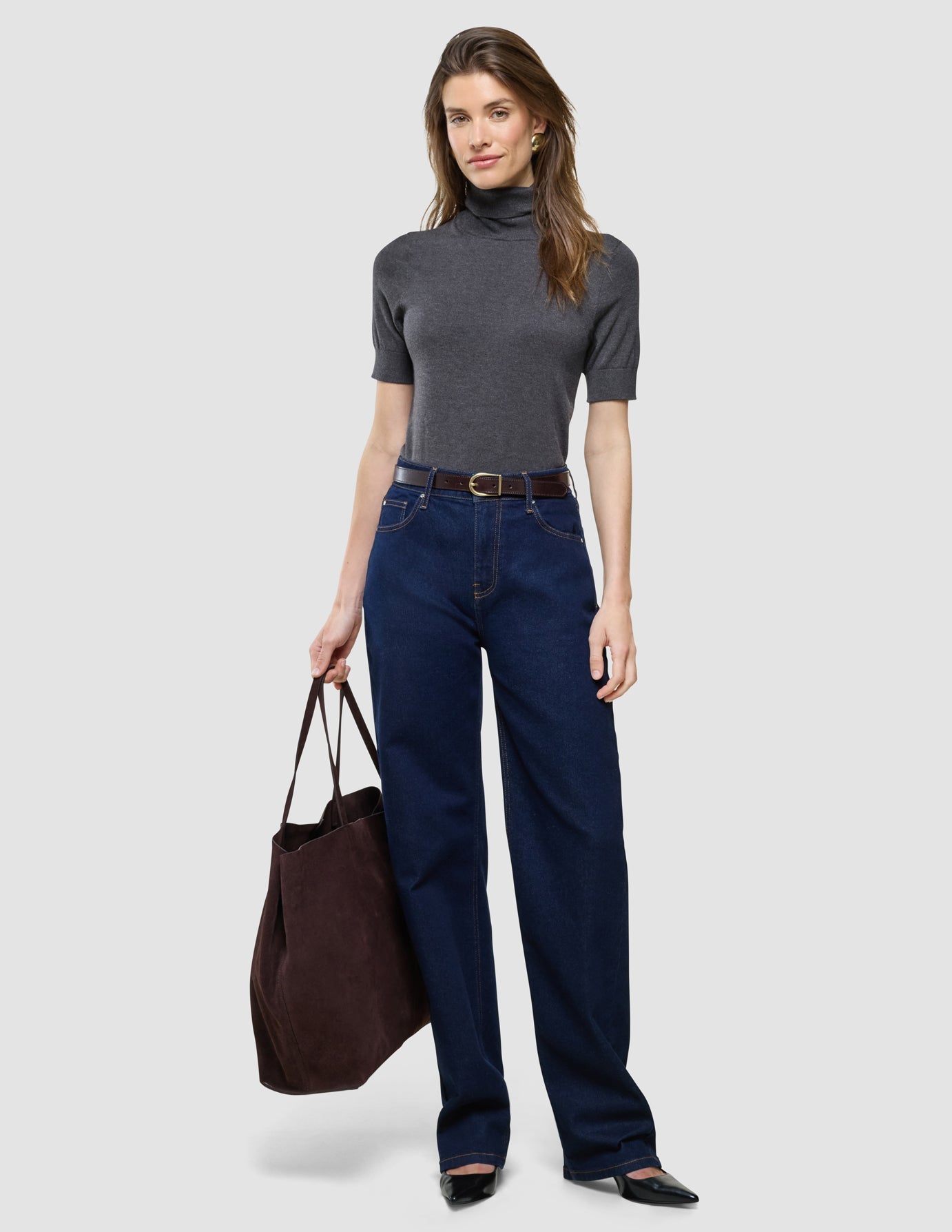 Women Quinn Short Sleeved Turtleneck Cool Brown