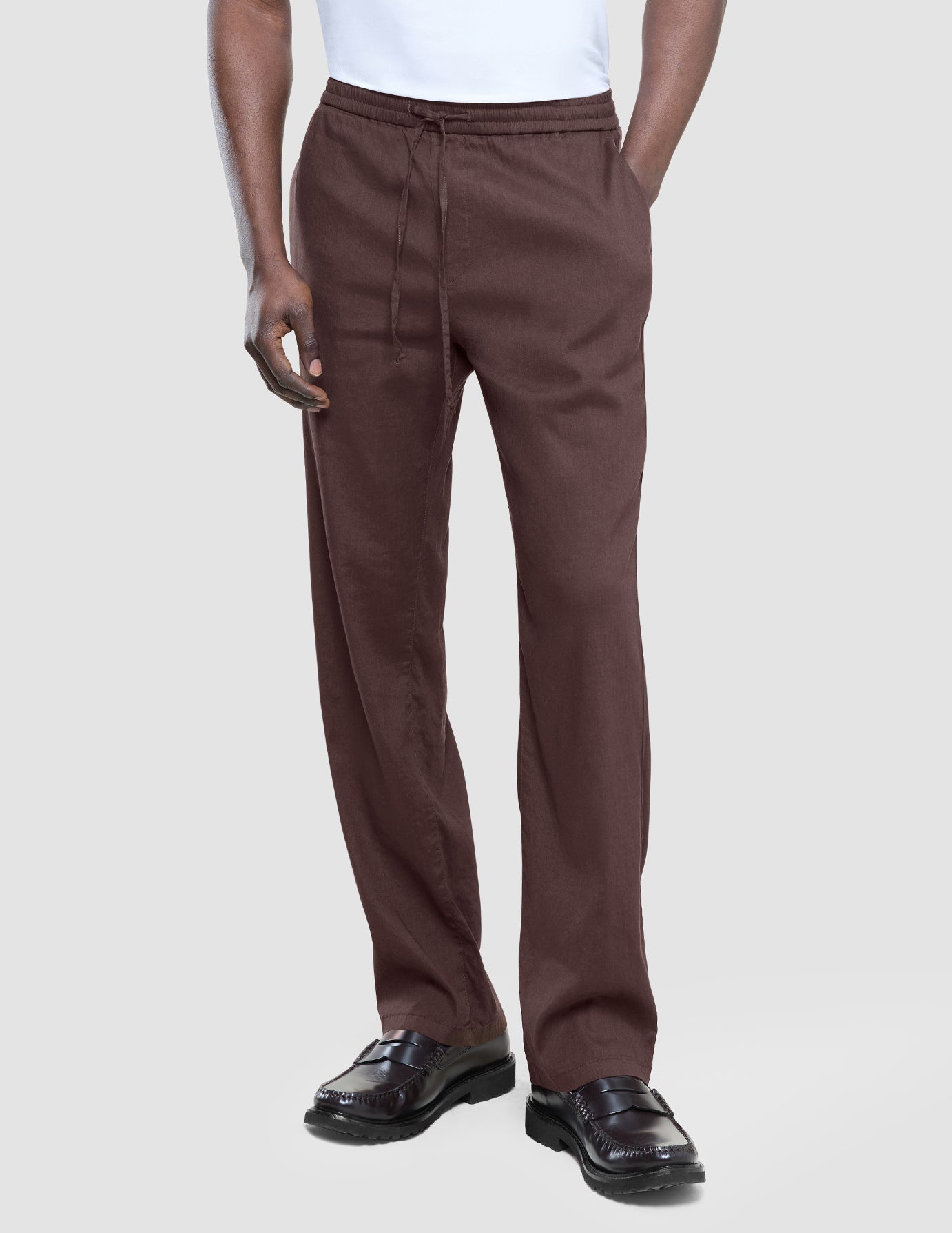Refined Linen Pants Dark Brown