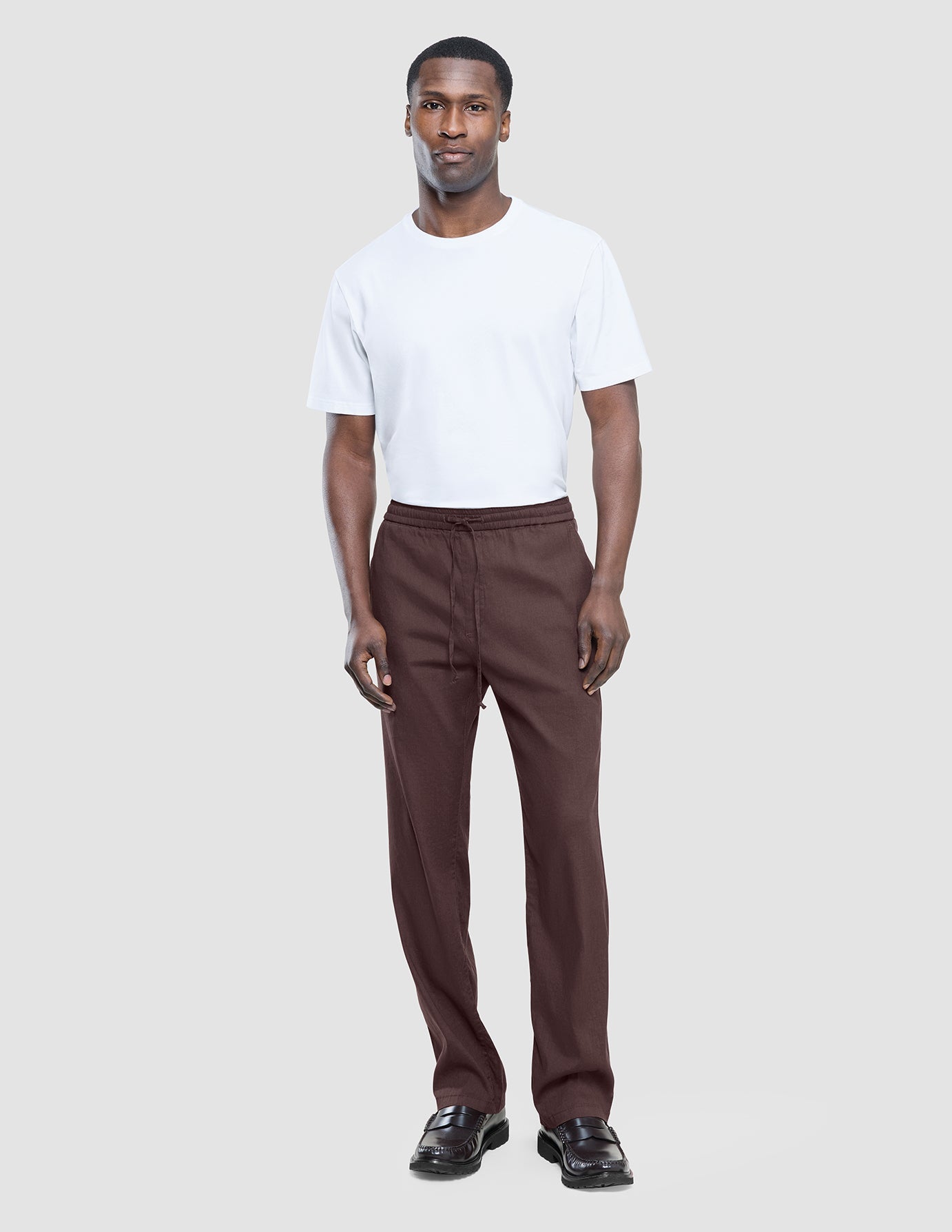 Refined Linen Pants Dark Brown