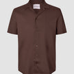 Refined Linen Bowling Short Sleeve Shirt Dark Brown