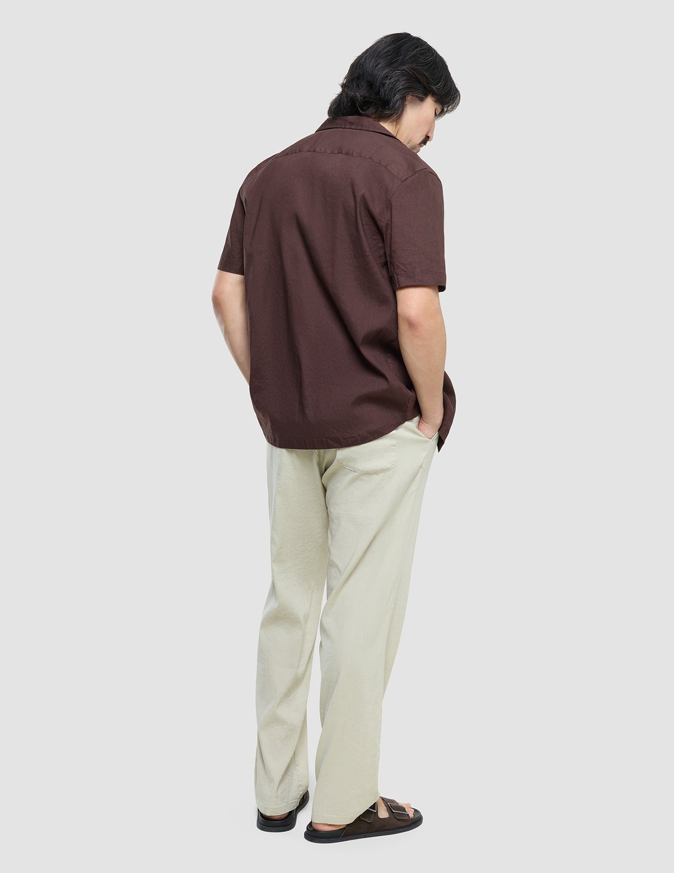 Refined Linen Bowling Short Sleeve Shirt Dark Brown