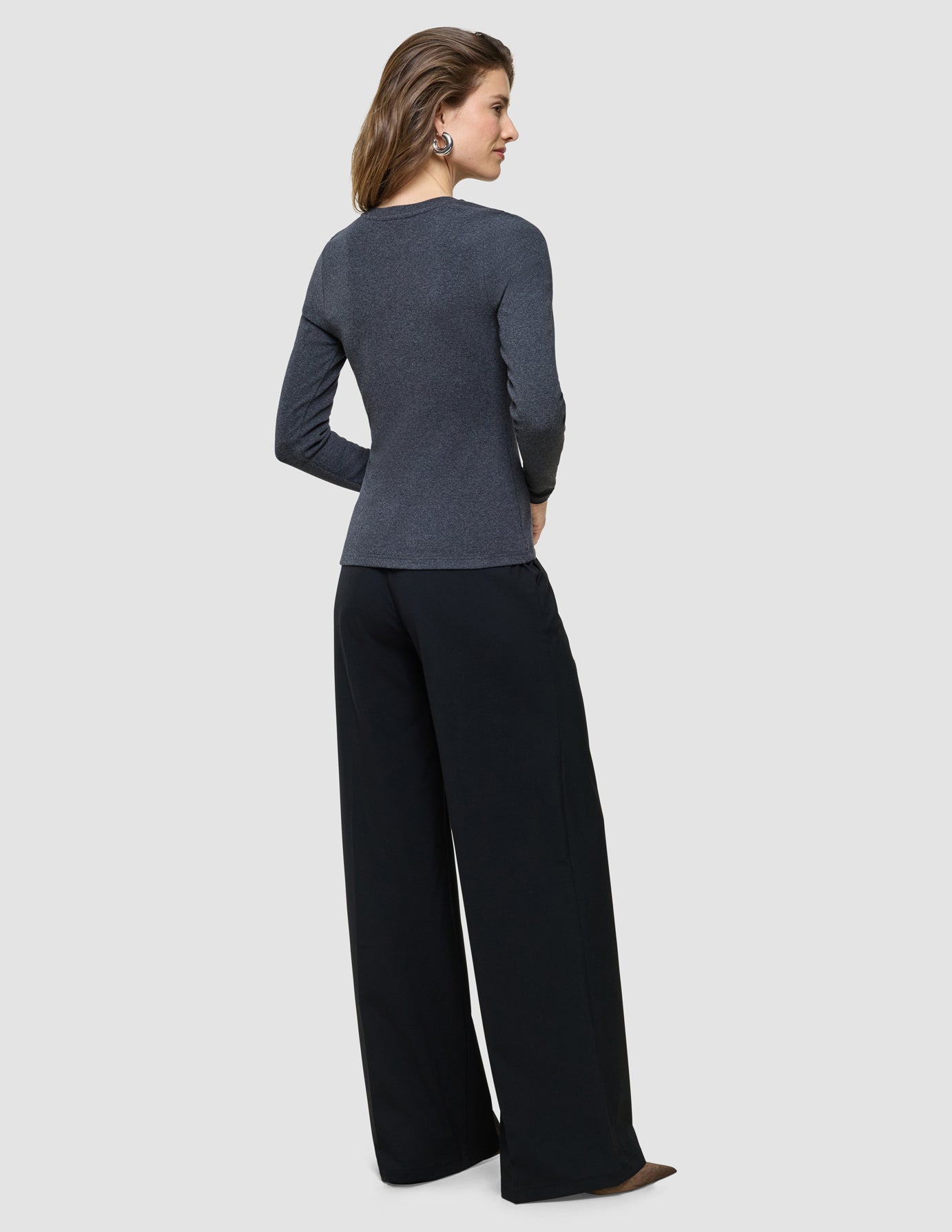 Women Rib T-shirt Long Sleeve Dark Grey Melange