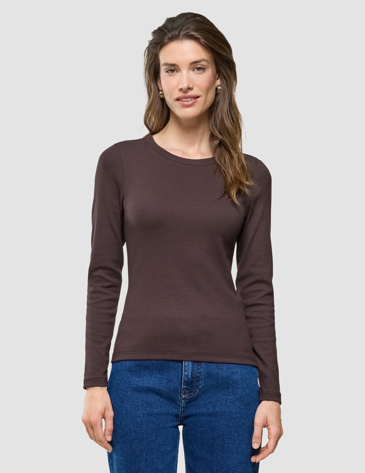 Women Rib T-shirt Long Sleeve Espresso