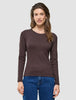 Women Rib T-shirt Long Sleeve Espresso