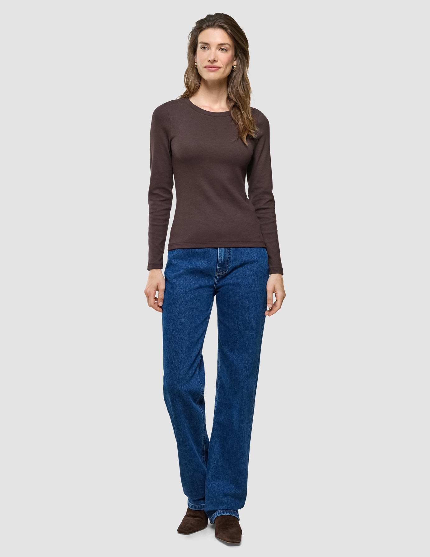 Women Rib T-shirt Long Sleeve Espresso