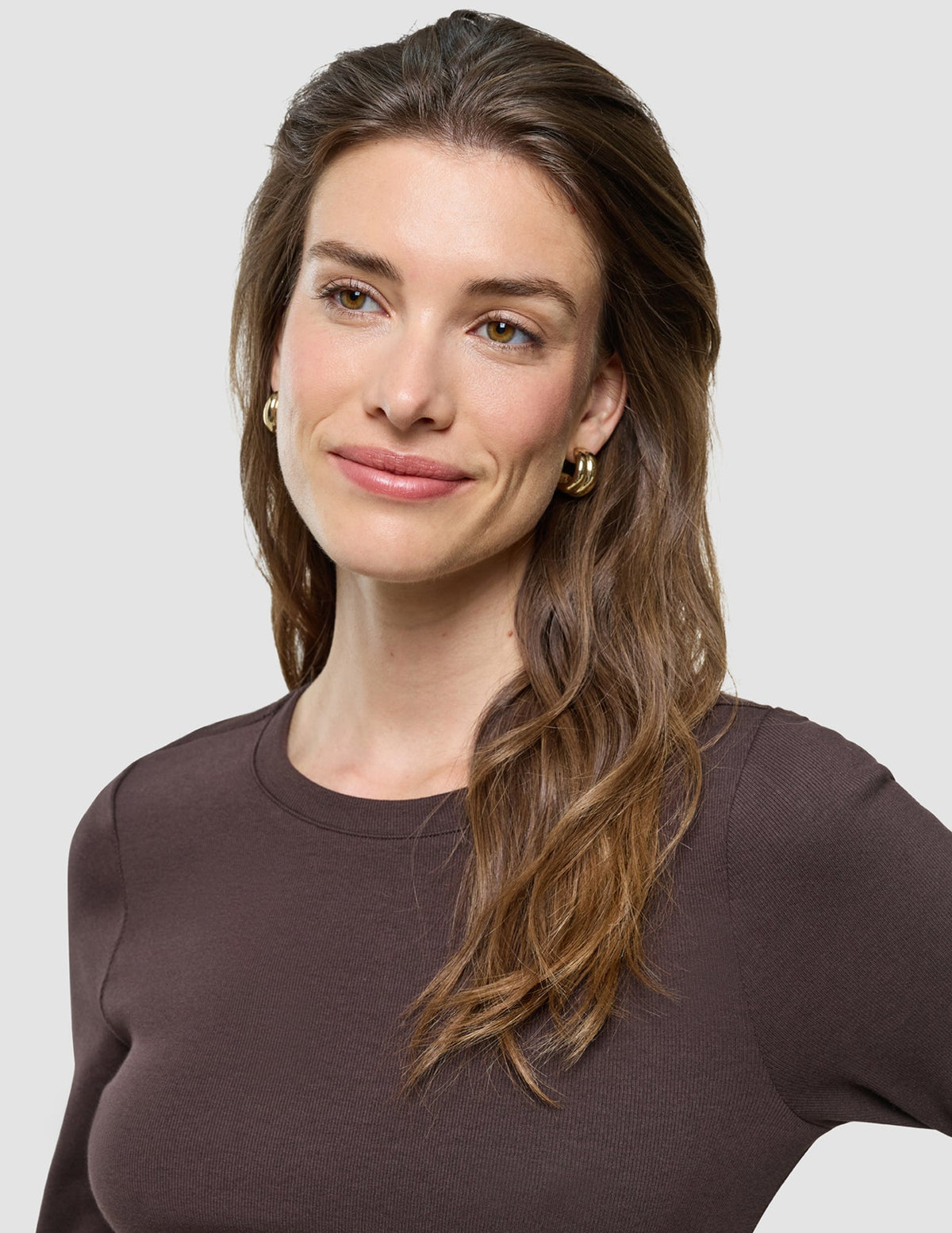 Women Rib T-shirt Long Sleeve Espresso