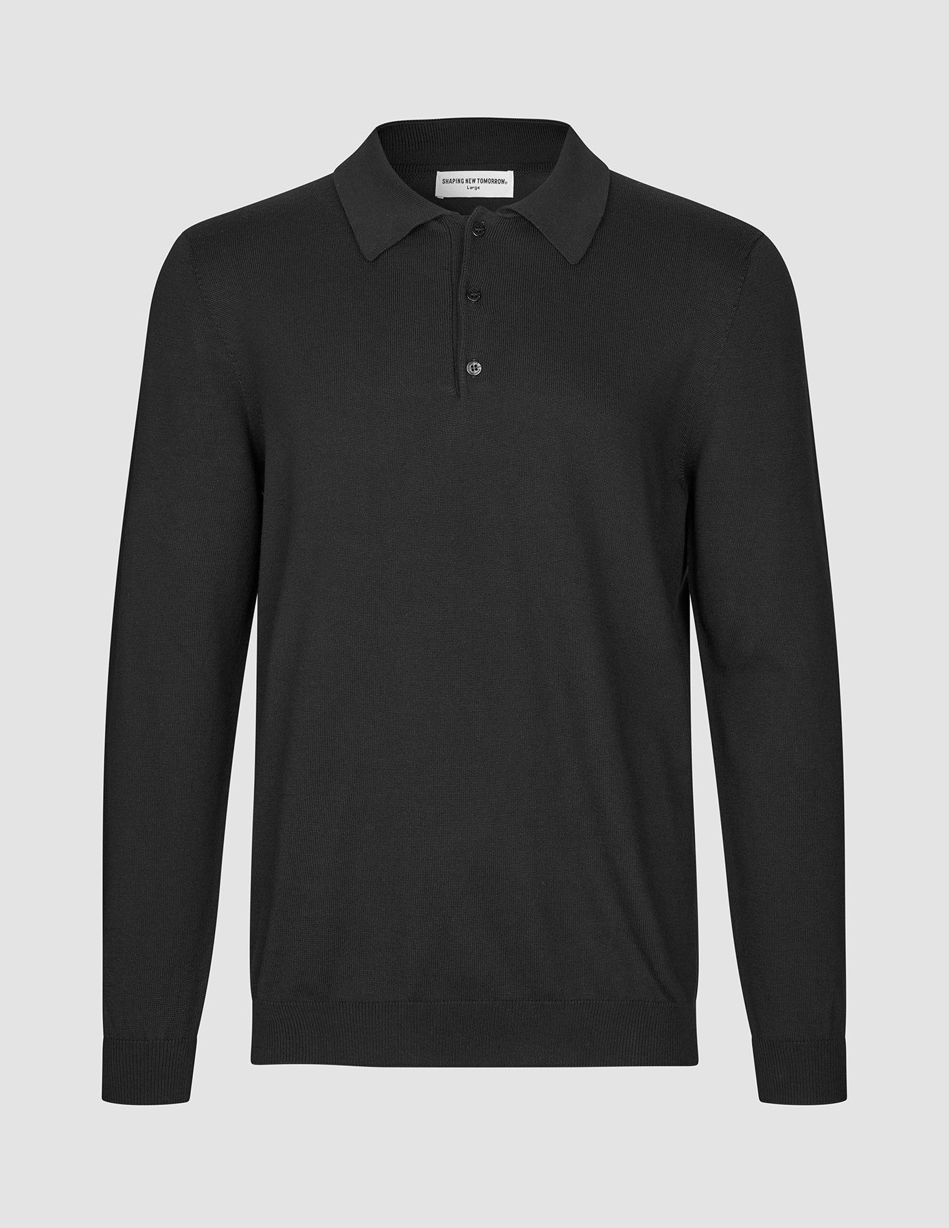 Seamless Core Knit Long Sleeve Polo Black