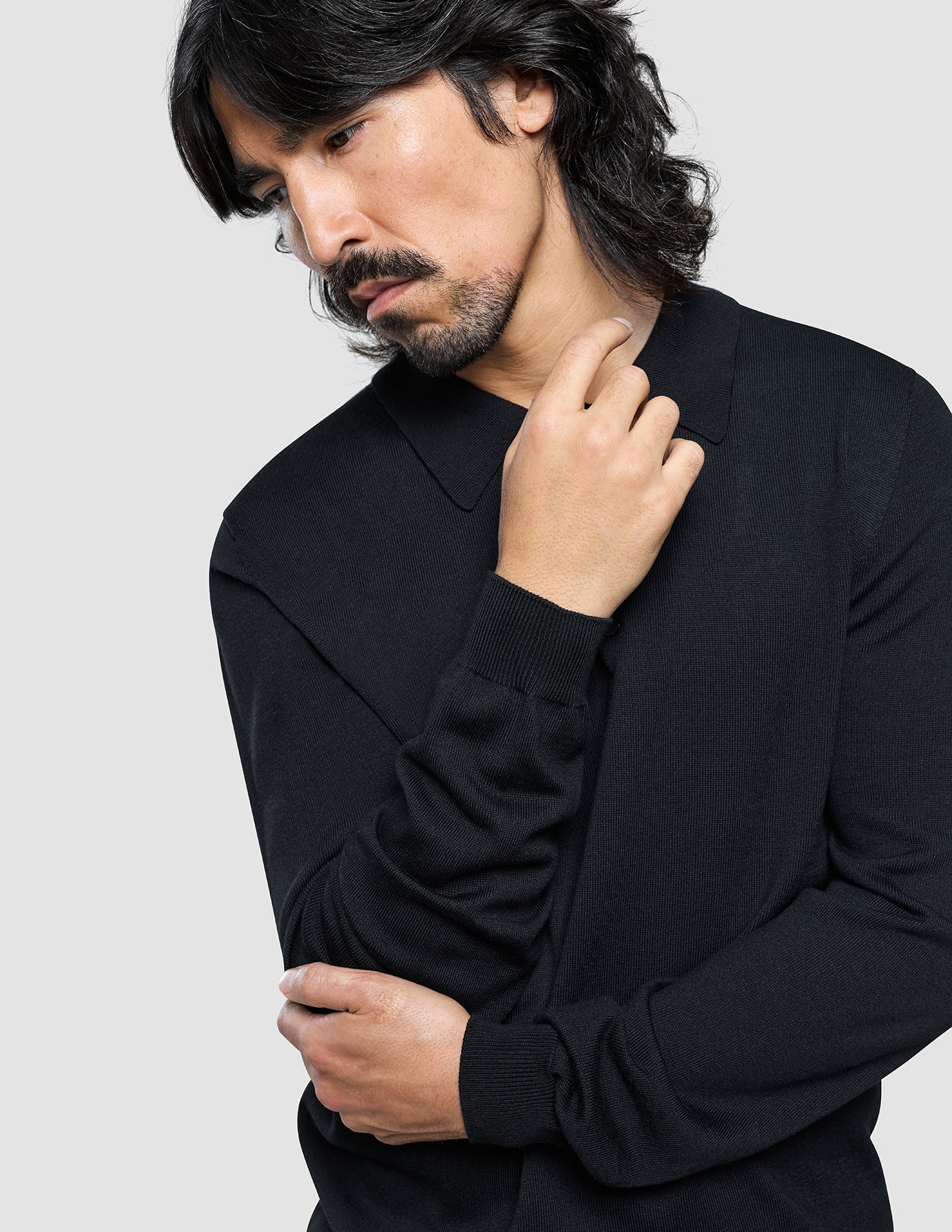 Seamless Core Knit Long Sleeve Polo Black