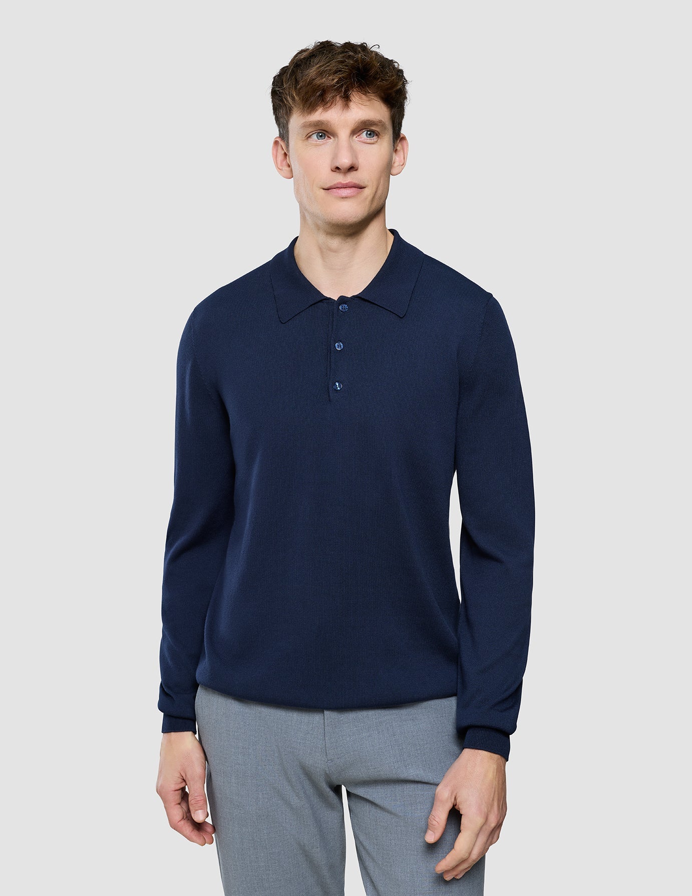 Seamless Core Knit Long Sleeve Polo Dark Navy