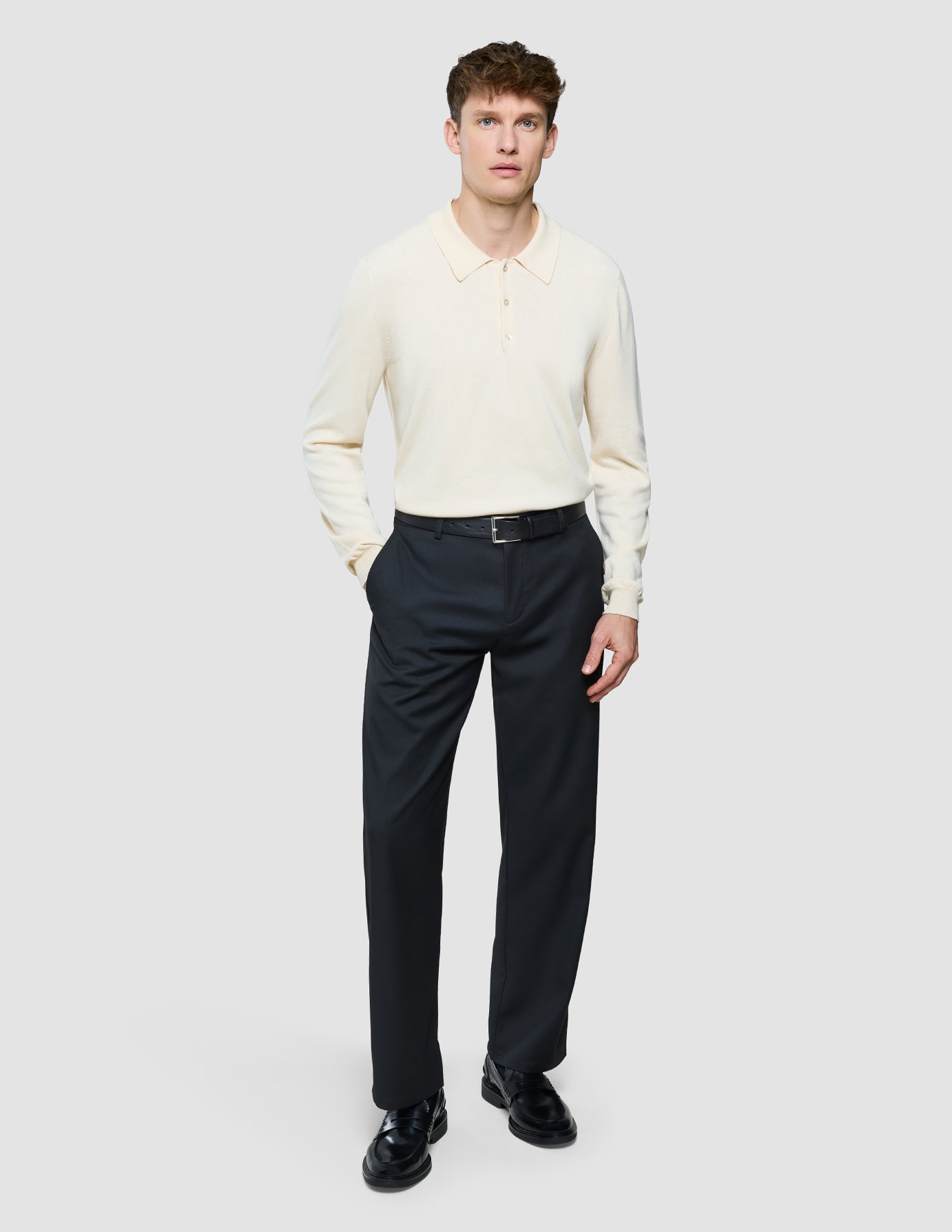 Seamless Core Knit Long Sleeve Polo Birchwood