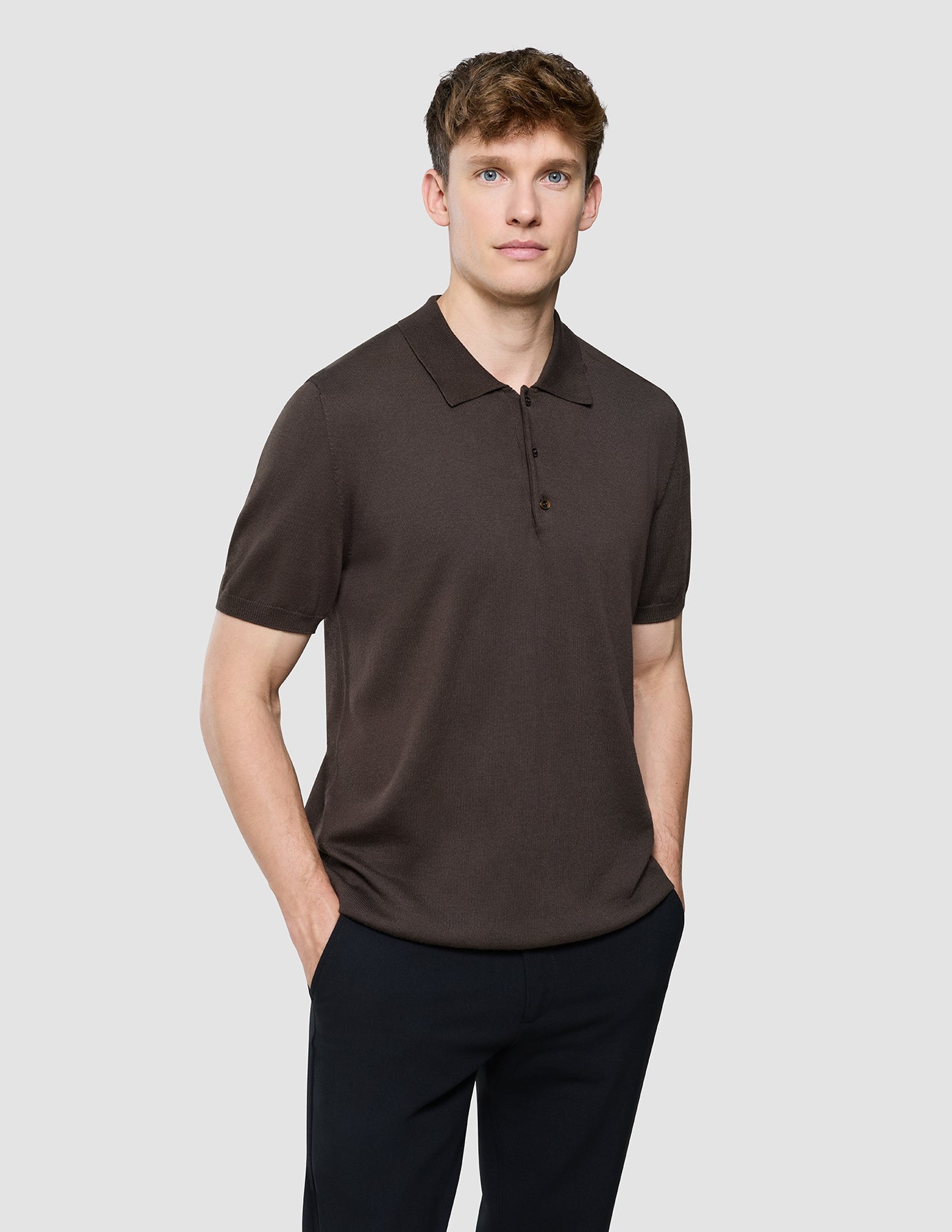 Seamless Core Knit Short Sleeve Polo Dark Brown
