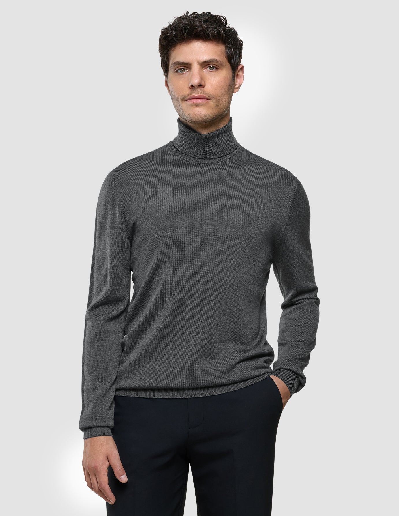 Seamless Premium Merino Knit Turtleneck Charcoal Grey