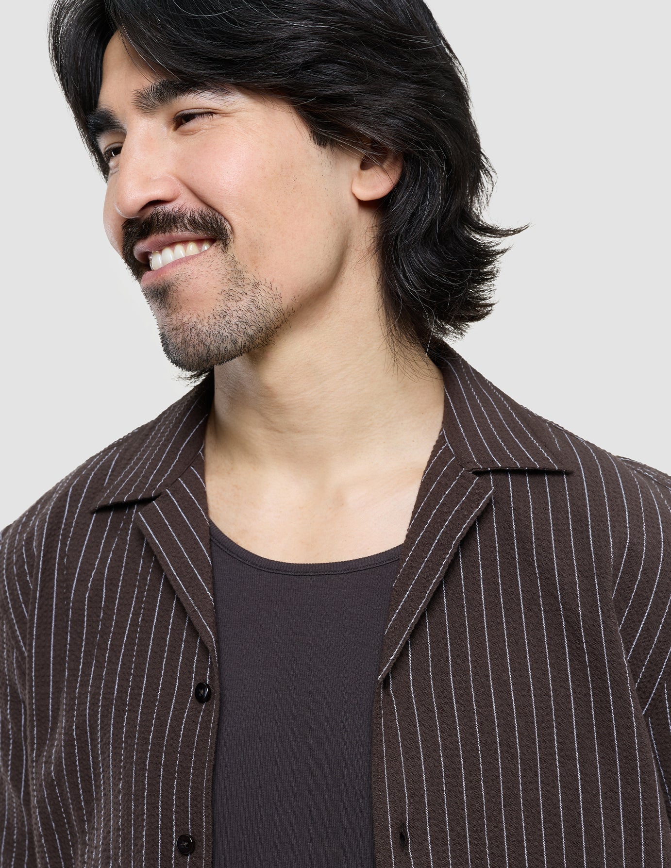 Seersucker Short Sleeve Shirt Cocoa Pinstripes