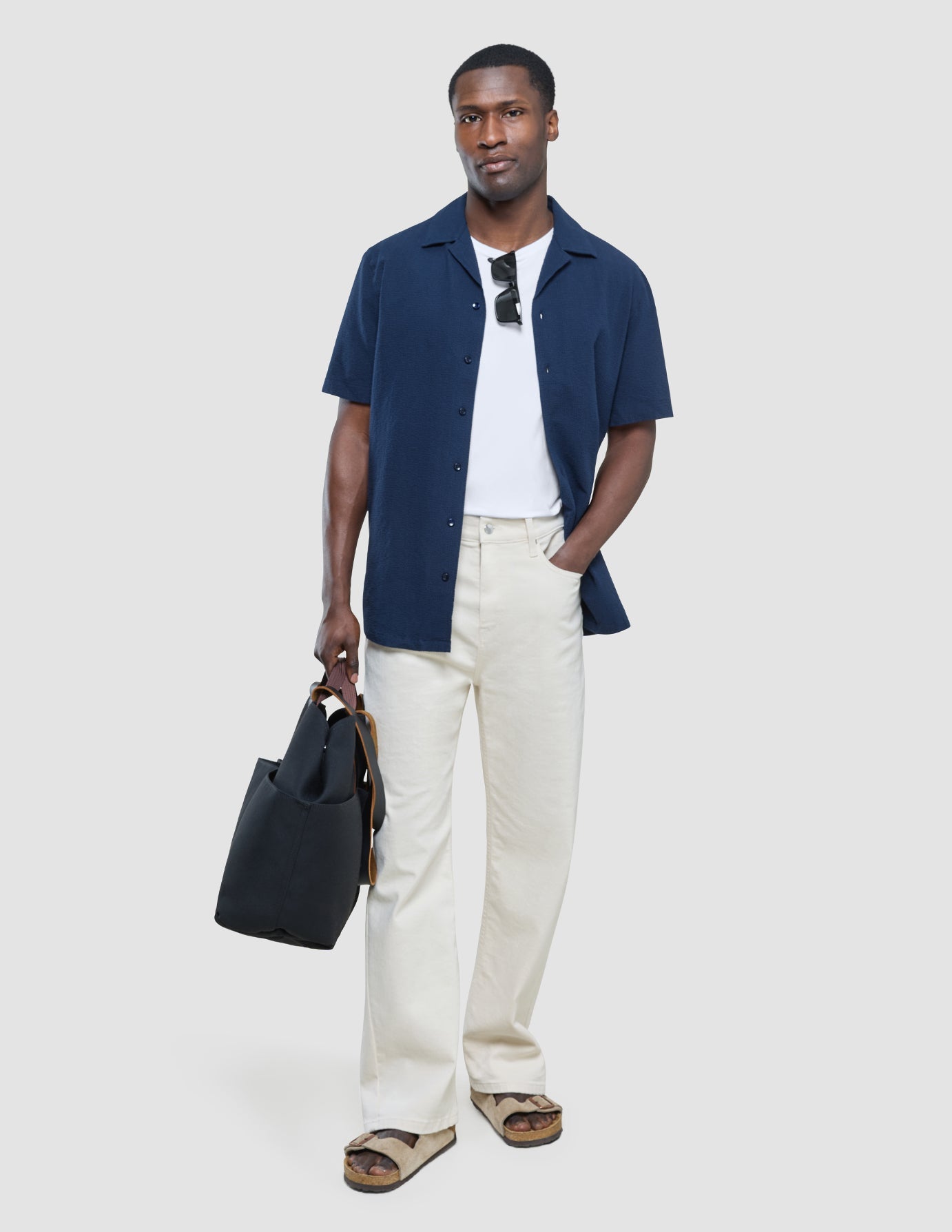 Seersucker Short Sleeve Shirt Dark Navy