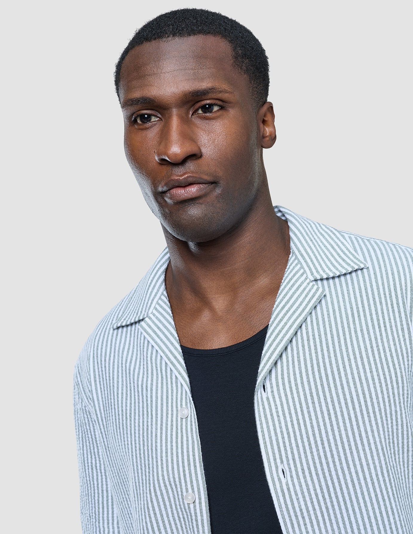 Seersucker Short Sleeve Shirt Green Stripes
