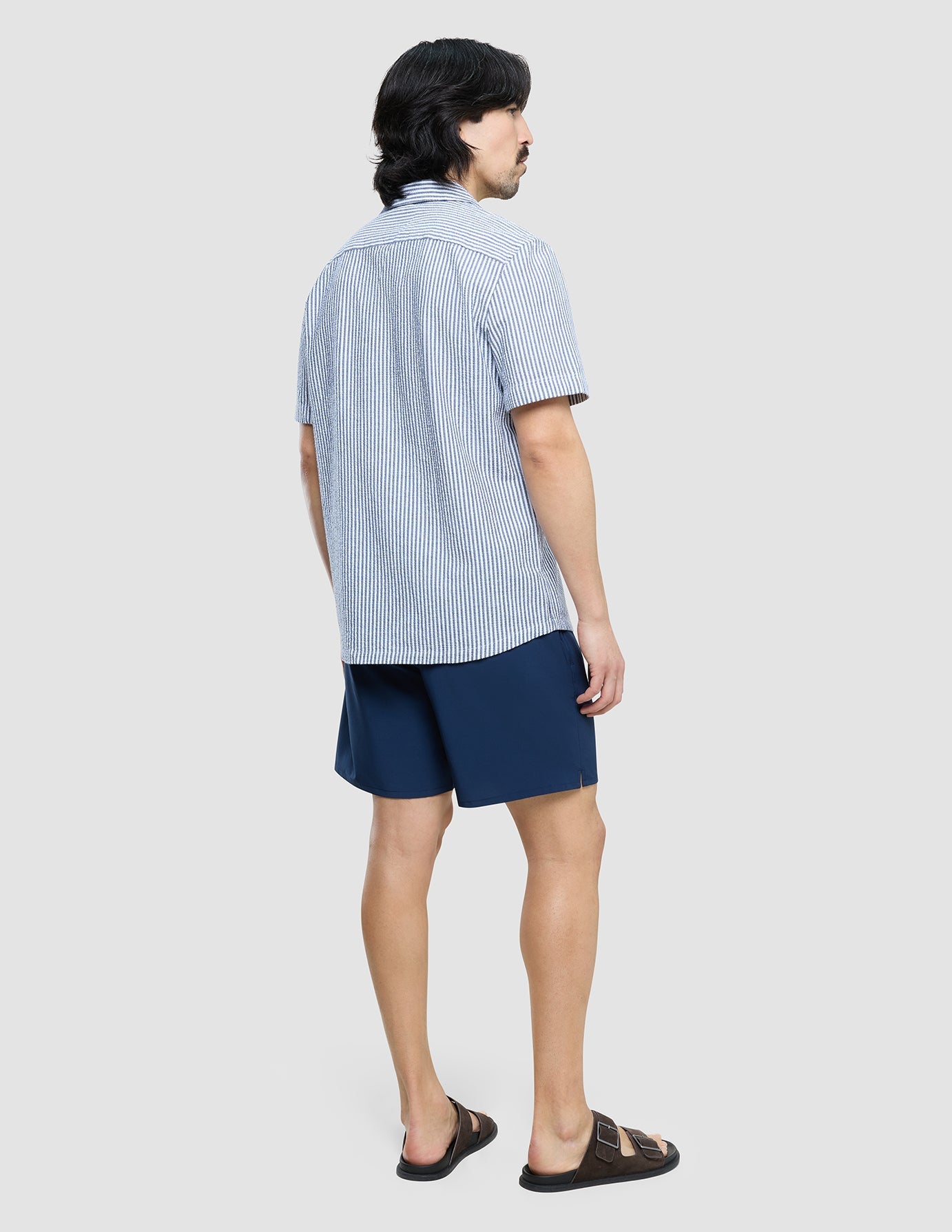 Seersucker Short Sleeve Shirt Navy Stripes