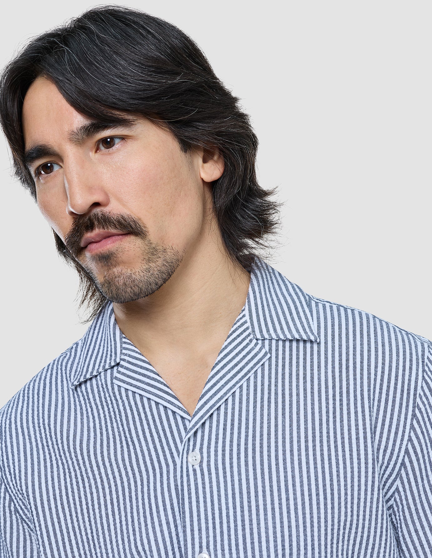 Seersucker Short Sleeve Shirt Navy Stripes