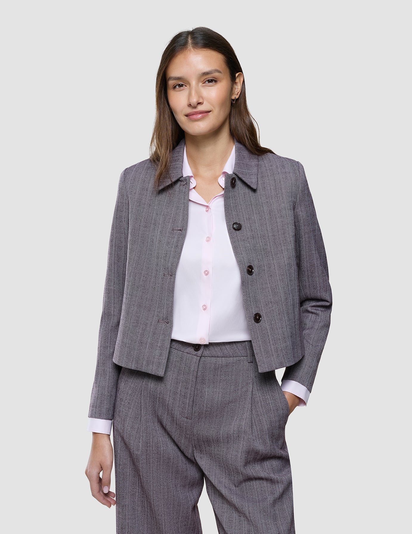Serene Set Pink Winery Herringbone Short Jacket and Pants Wide