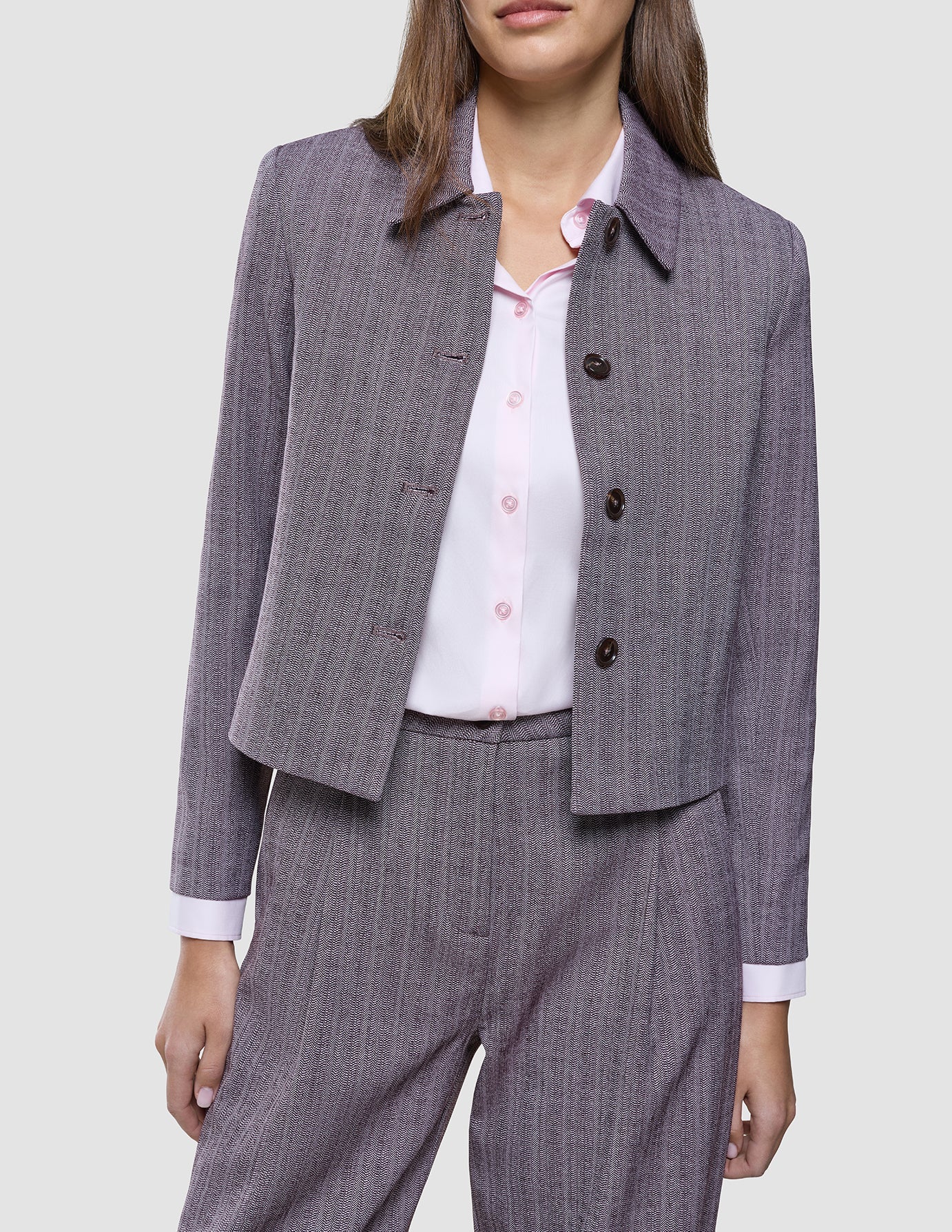 Serene Set Pink Winery Herringbone Short Jacket and Pants Wide