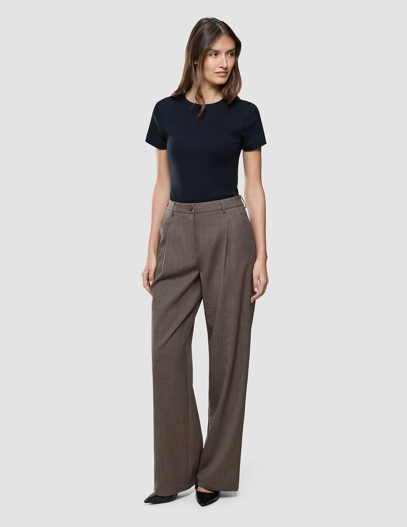 Women Serene Pants Wide Brown Stone Herringbone